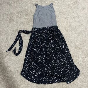 LOFT Gray and Black Polka Dot Dress